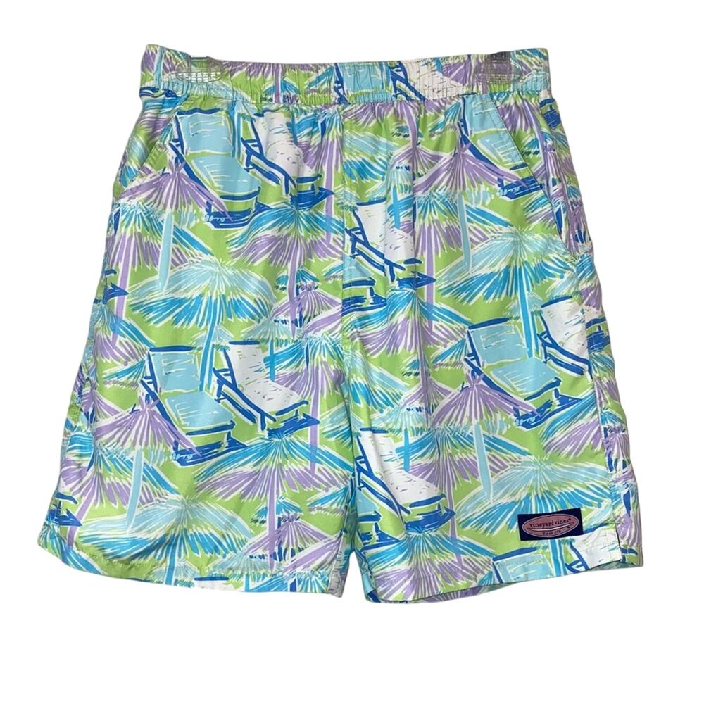 Vineyard Vines Swim Trunks Small Blue Green Lounge Chair Print Board Shorts